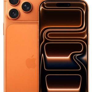 iPhone 17 Pro Cosmic Orange studio shot, showing the triple 48MP camera system with the tetraprism telephoto lens and aerospace-grade aluminum finish.