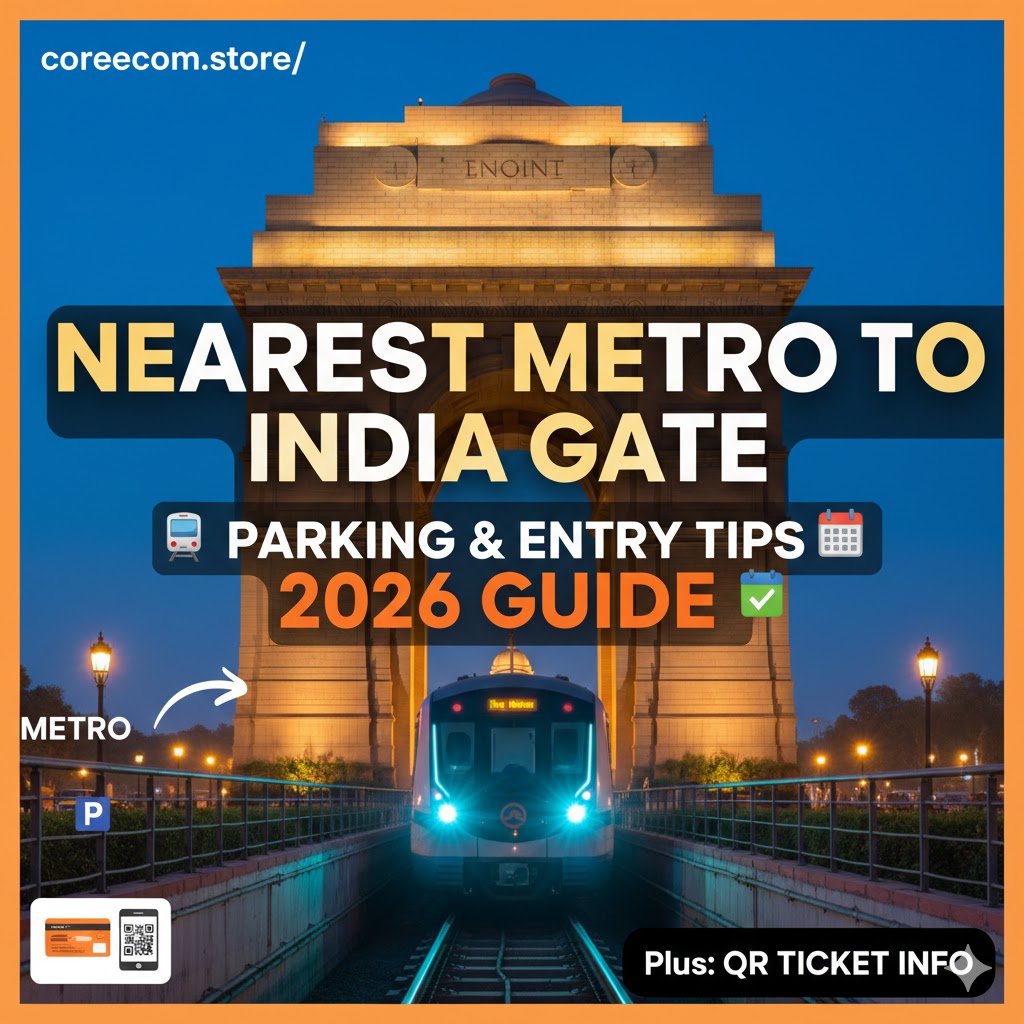 Map of Delhi Metro stations near India Gate with parking info for coreecom.store.