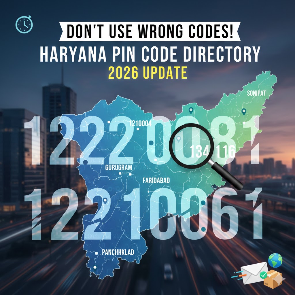 Detailed map and list of Haryana city sector pin codes including Gurugram and Faridabad