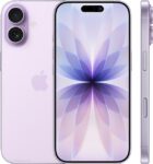 The Apple iPhone 17 in Mist Blue color on a table during the unboxing process, highlighting the 6.3-inch 120Hz display and dual 48MP camera system